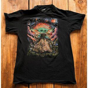 Star Wars Mandalorian Grogu Baby Yoda Black Graphic T-Shirt Size Medium M